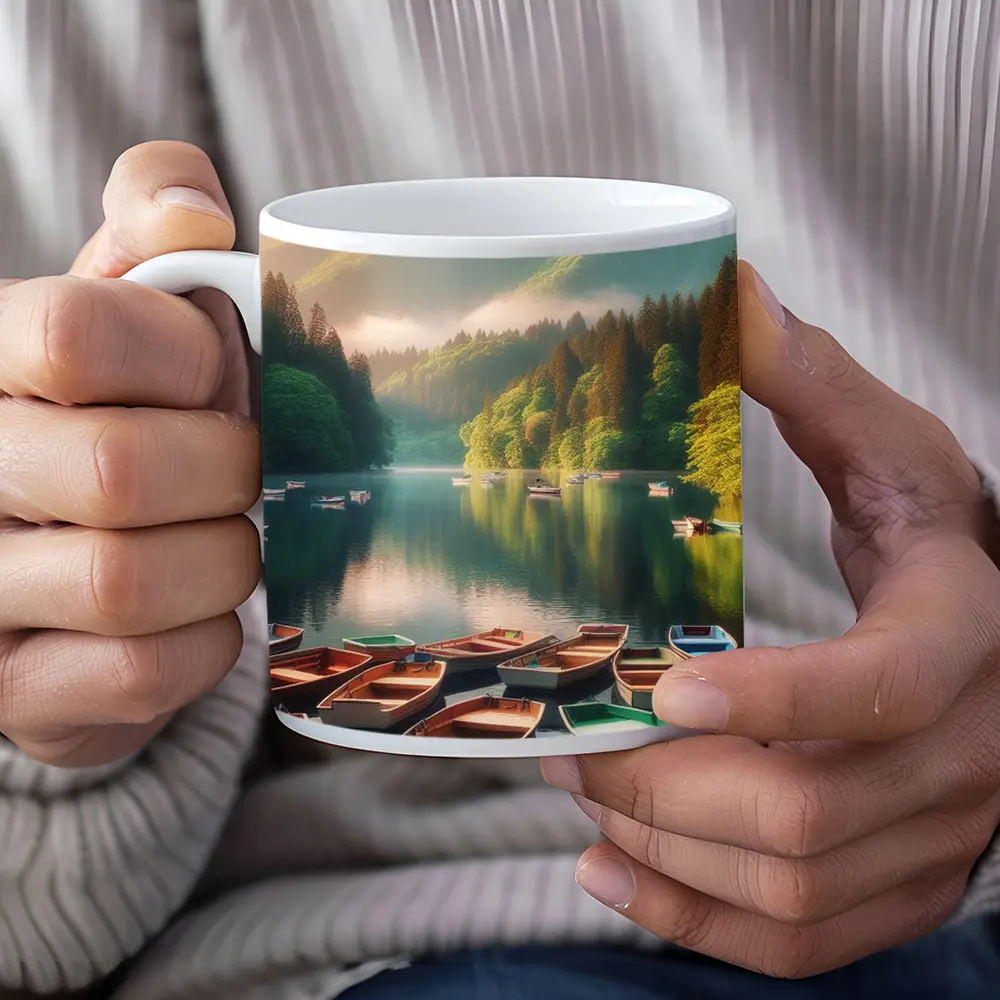 Rowboats On Calm Mountain Lake Forest – Mugs