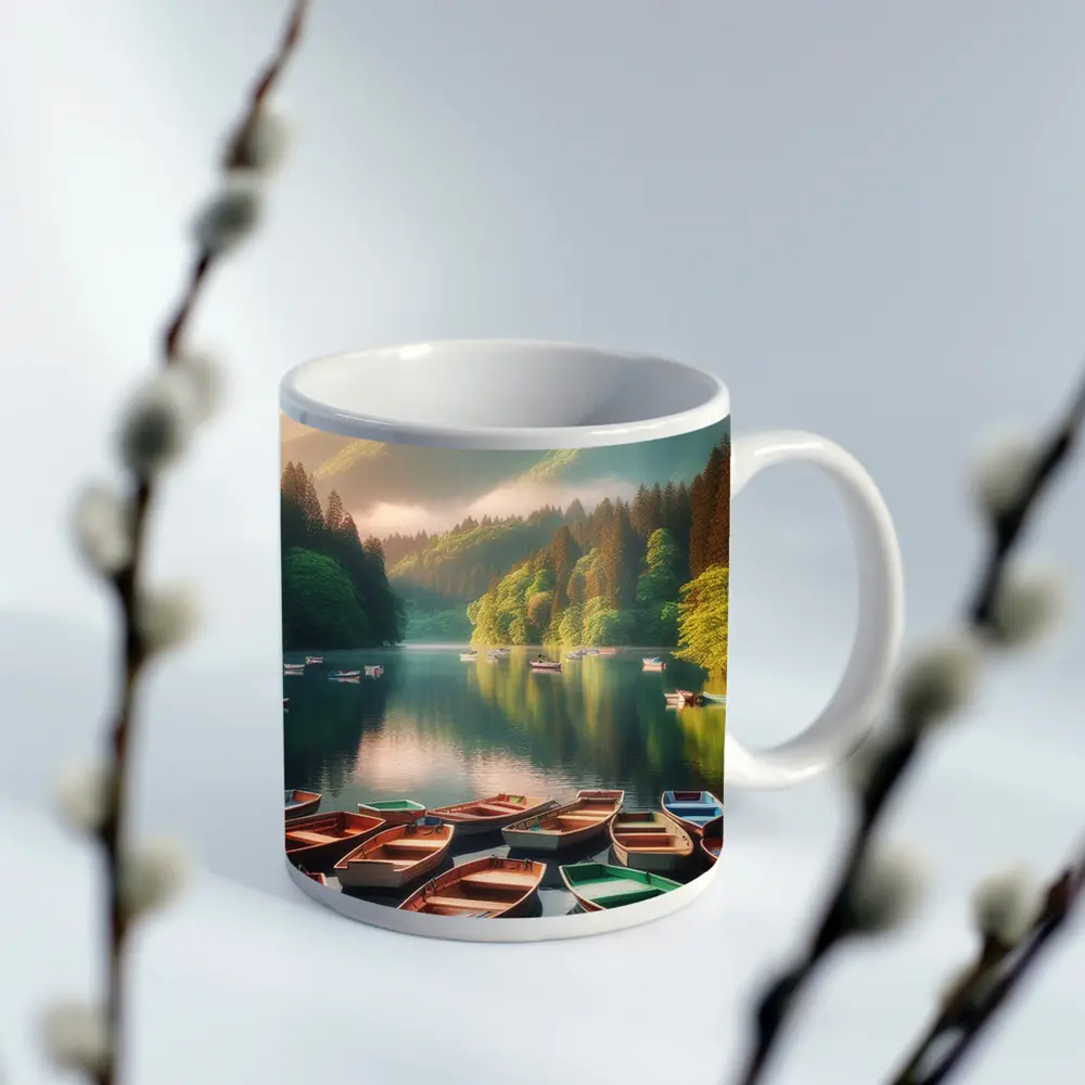 Rowboats On Calm Mountain Lake Forest – Mugs