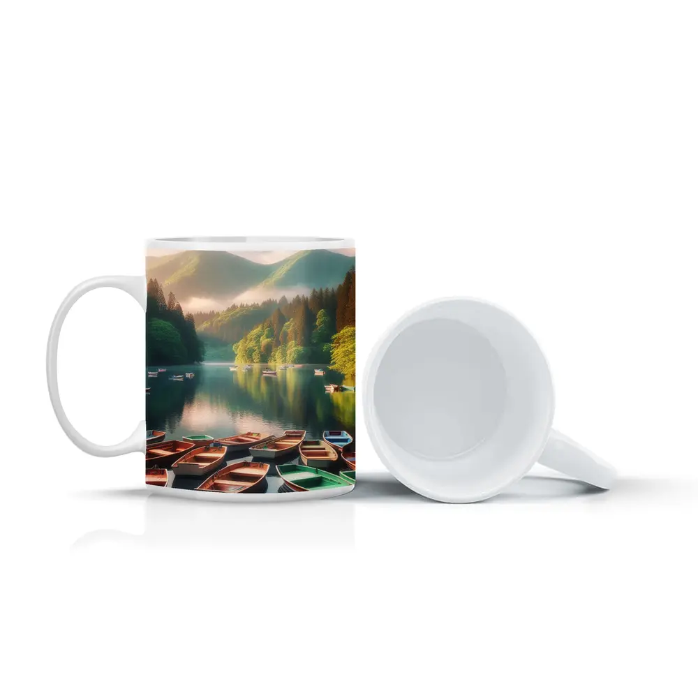Rowboats On Calm Mountain Lake Forest – Mugs