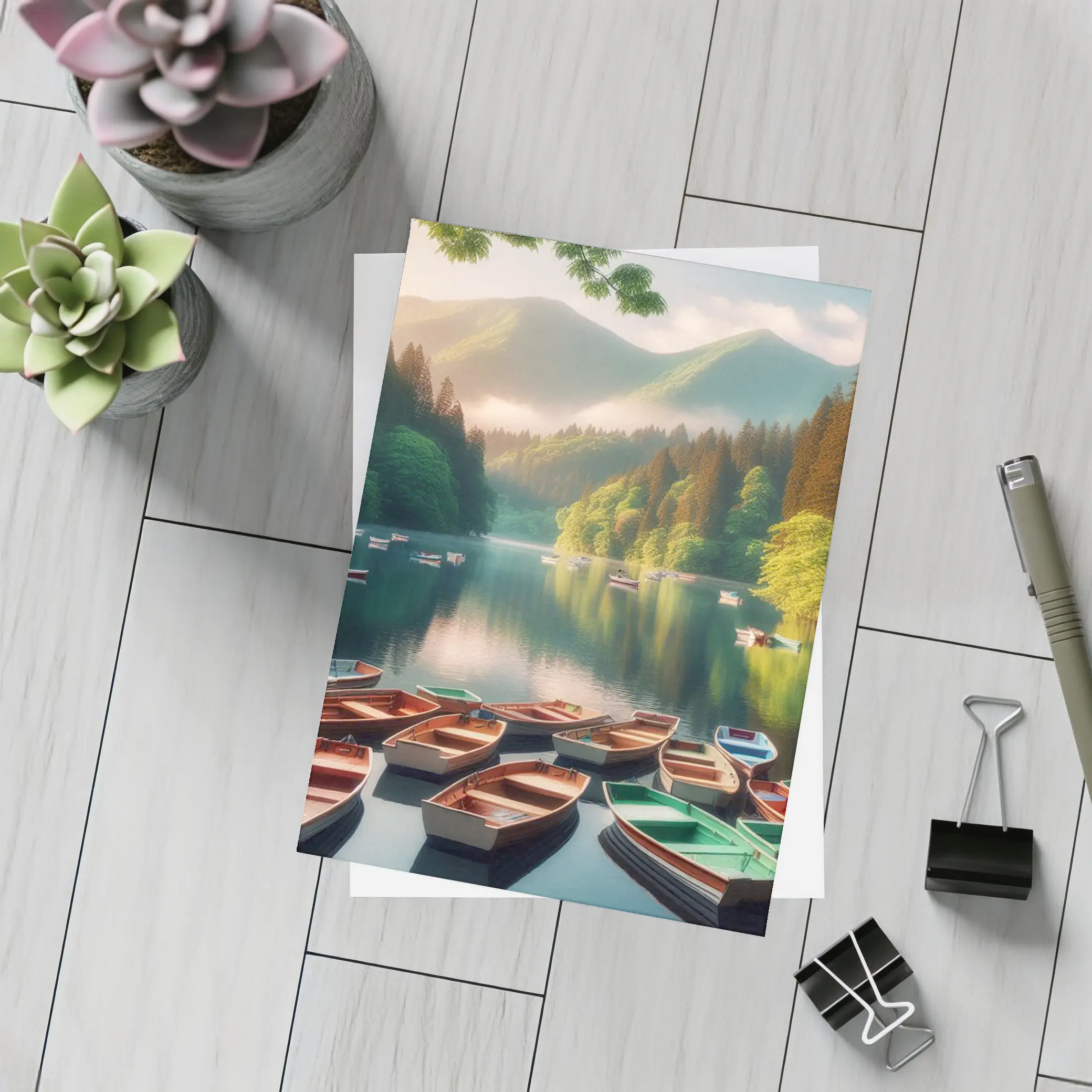 Rowboats On Calm Mountain Lake Forest – Postcards