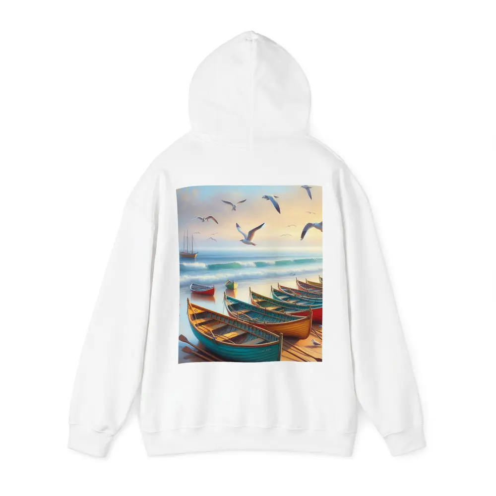 Colorful Rowing Boats Beach Seagulls Ocean Painting – Hoodies