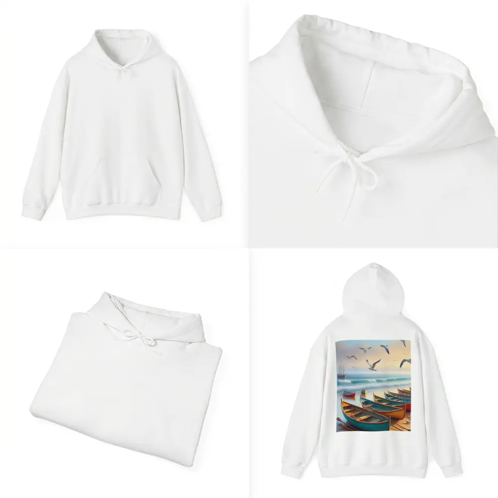 Colorful Rowing Boats Beach Seagulls Ocean Painting – Hoodies