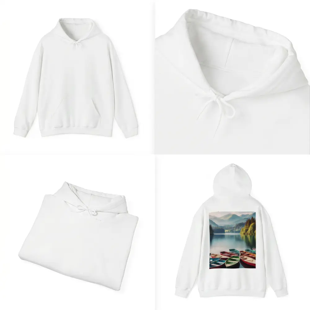Colorful Rowboats on Calm Mountain Lake – Hoodies