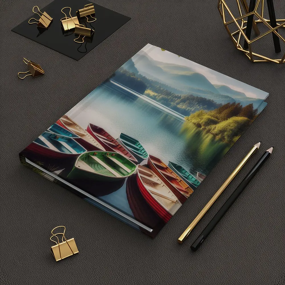 Colorful Rowboats on Calm Mountain Lake – Notebooks