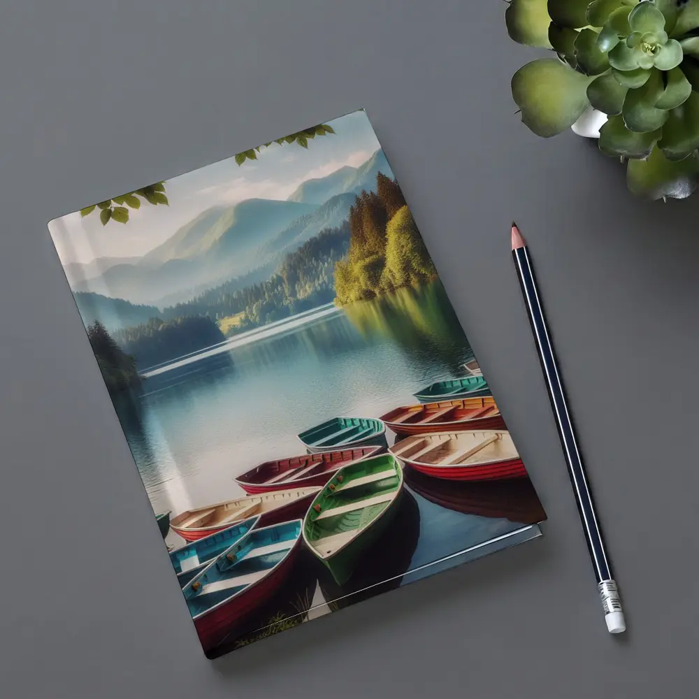 Colorful Rowboats on Calm Mountain Lake – Notebooks