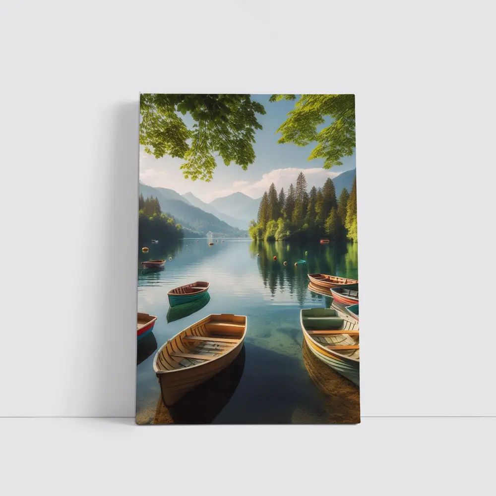 Wooden Rowboats on Calm Mountain Lake – Wall Art