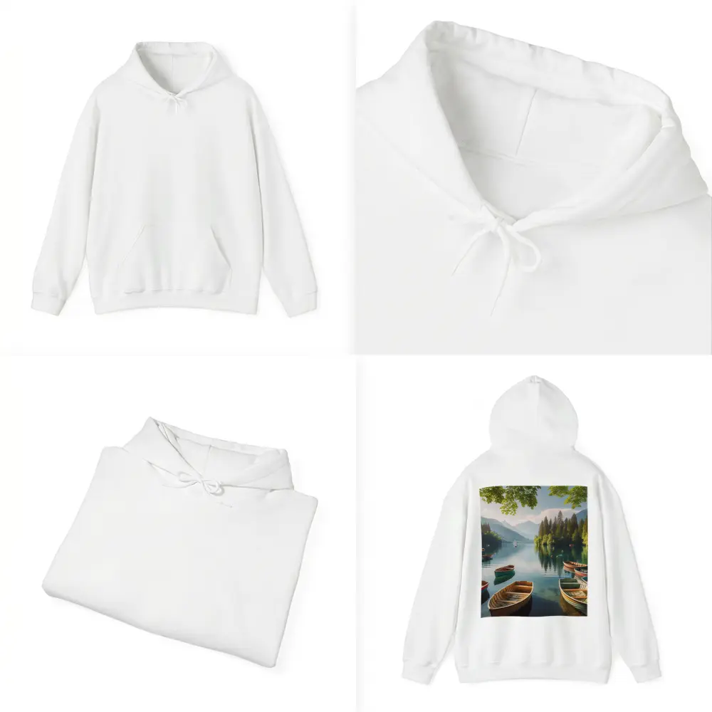 Wooden Rowboats on Calm Mountain Lake – Hoodies