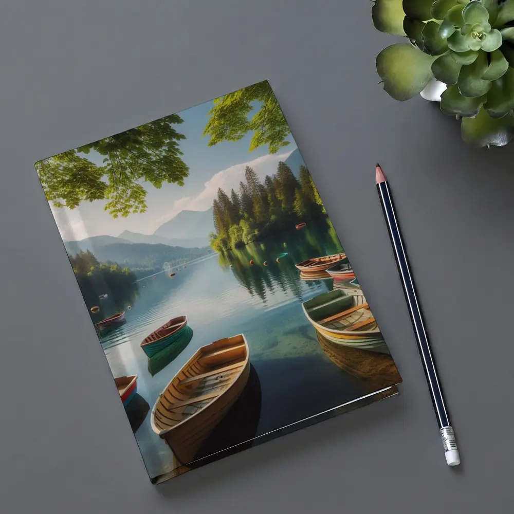 Wooden Rowboats on Calm Mountain Lake – Notebooks