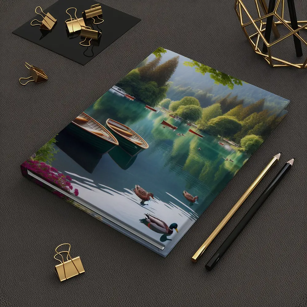 Wooden Rowboats Ducks Calm Forest Lake – Notebooks