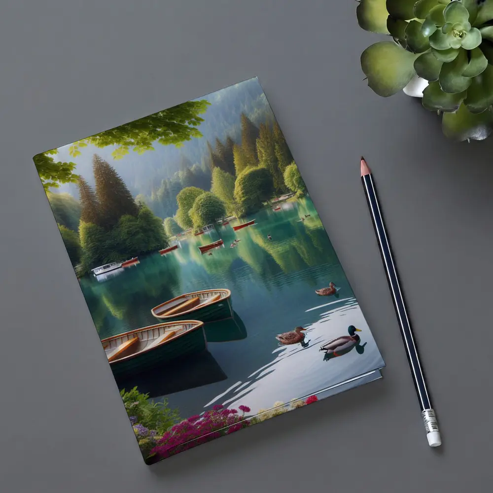 Wooden Rowboats Ducks Calm Forest Lake – Notebooks