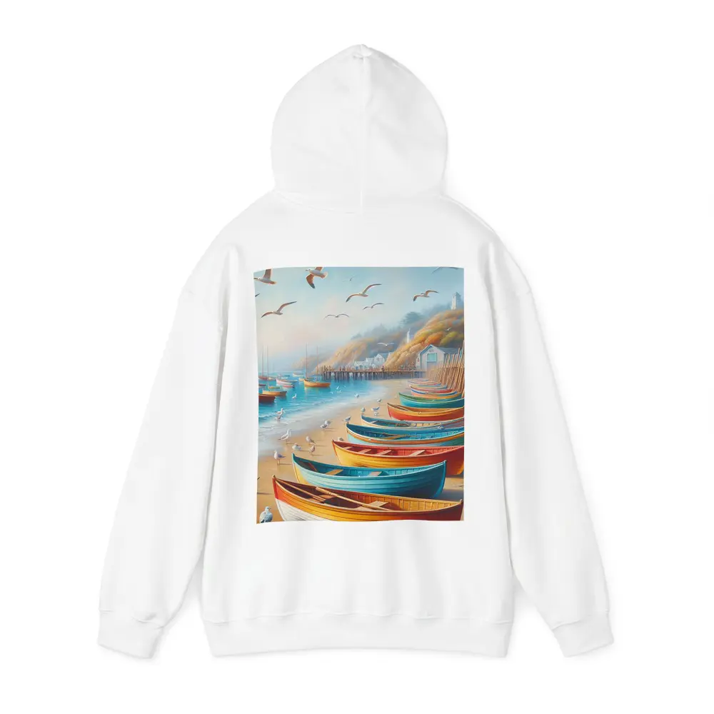 Colorful Rowboats On Sandy Beach Coastal Scene – Hoodies