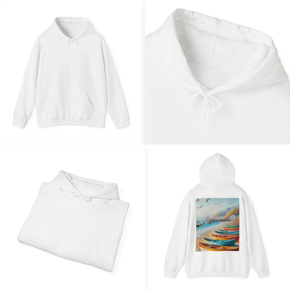 Colorful Rowboats On Sandy Beach Coastal Scene – Hoodies