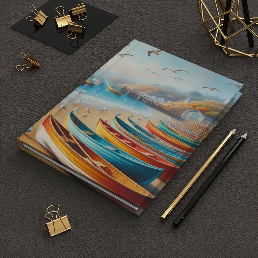 Colorful Rowboats On Sandy Beach Coastal Scene – Notebooks