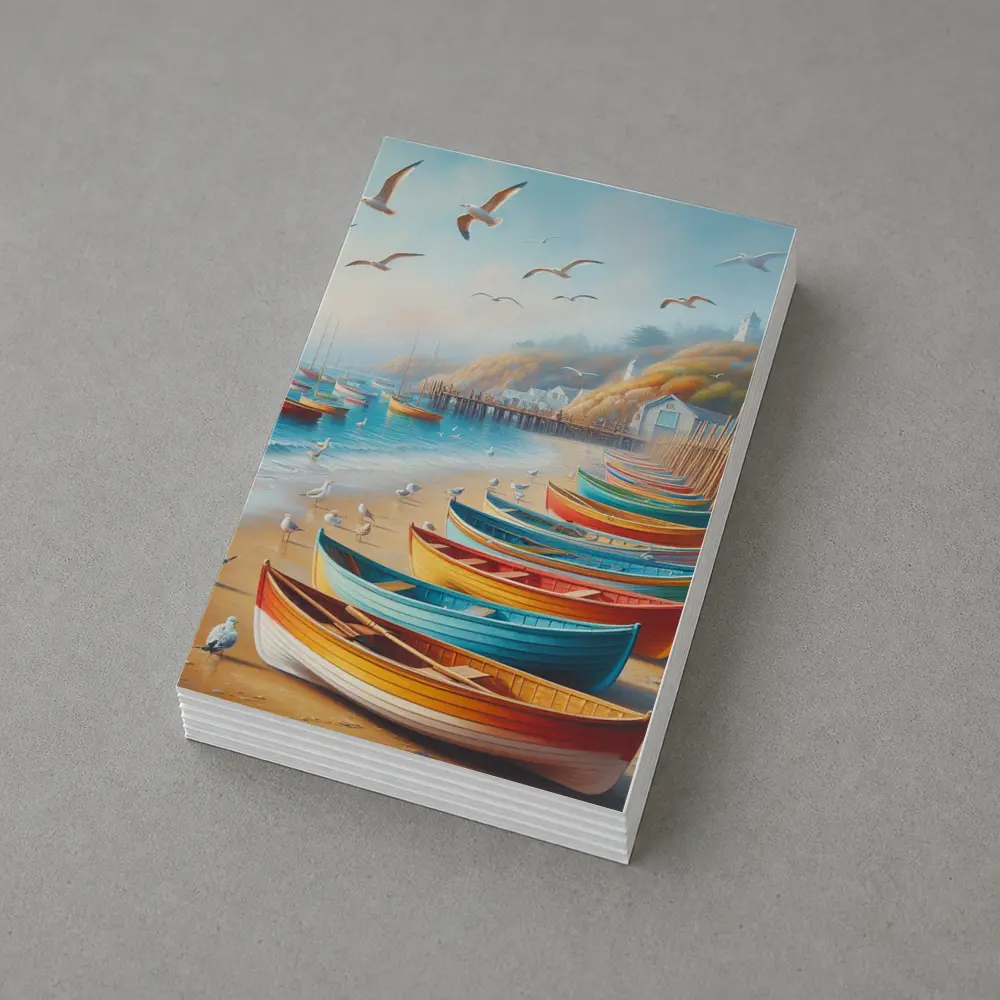 Colorful Rowboats On Sandy Beach Coastal Scene – Postcards