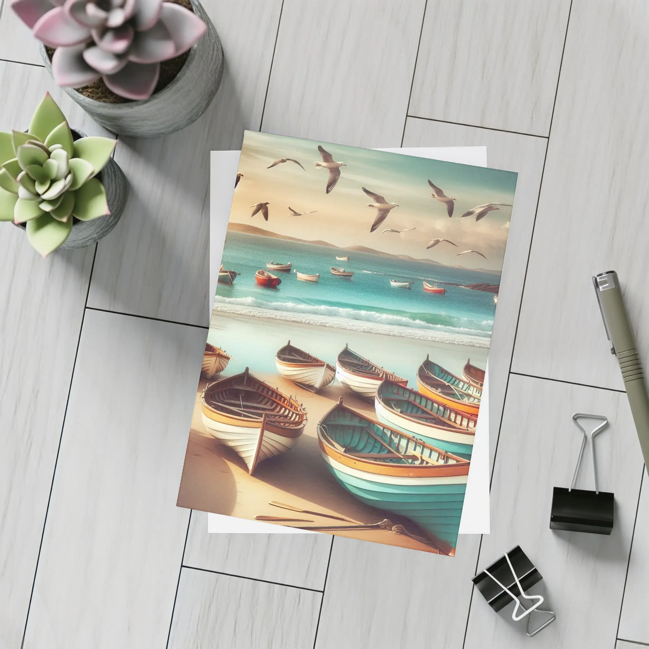 Colorful Wooden Boats on Sandy Beach – Postcards