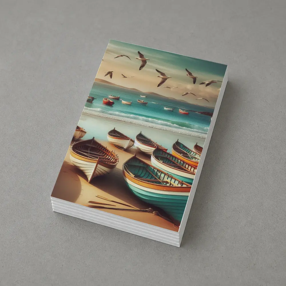 Colorful Wooden Boats on Sandy Beach – Postcards