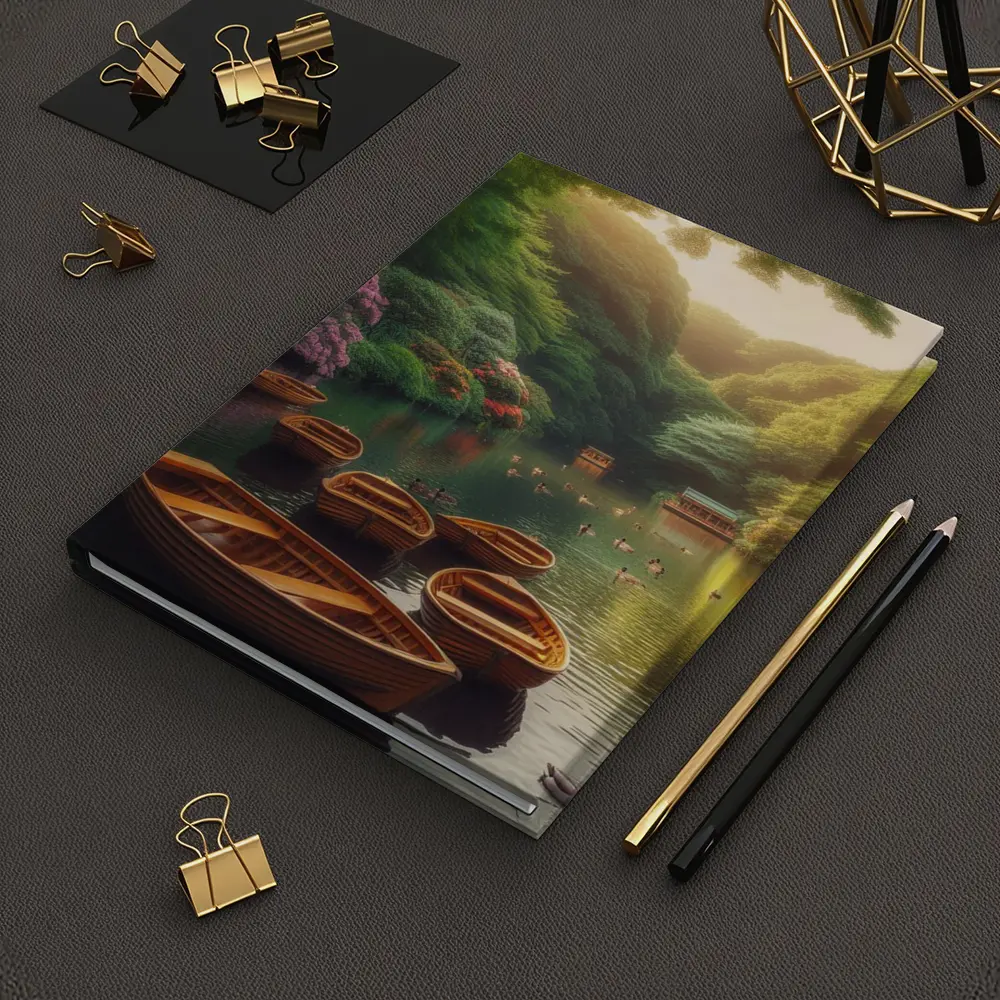 Wooden Rowboats On Peaceful Green Lake – Notebooks