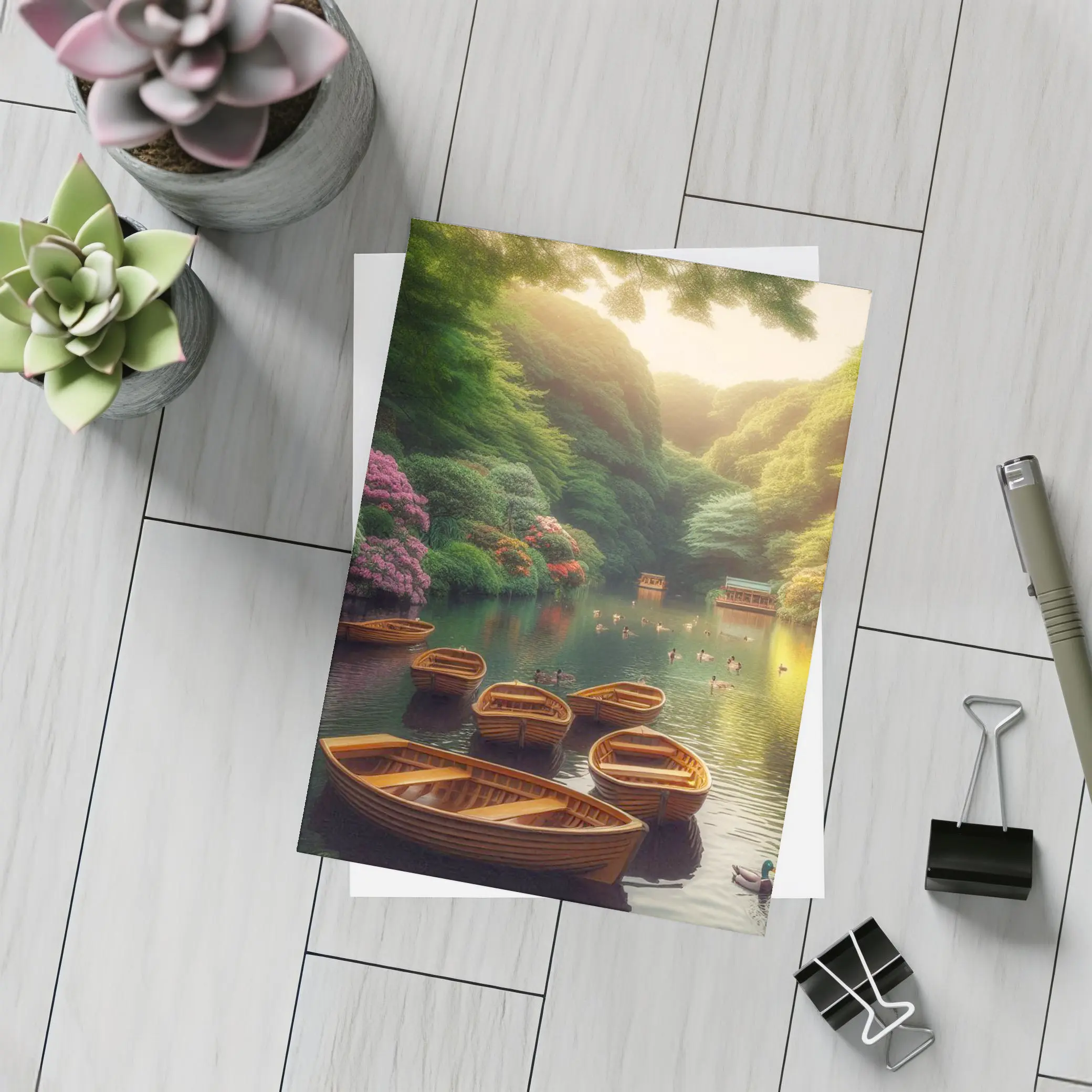 Wooden Rowboats On Peaceful Green Lake – Postcards
