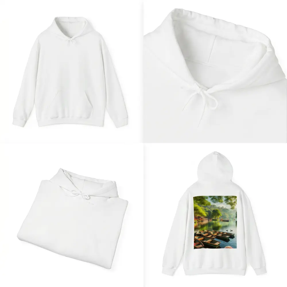 Rowboats on Calm Lake Green Trees – Hoodies