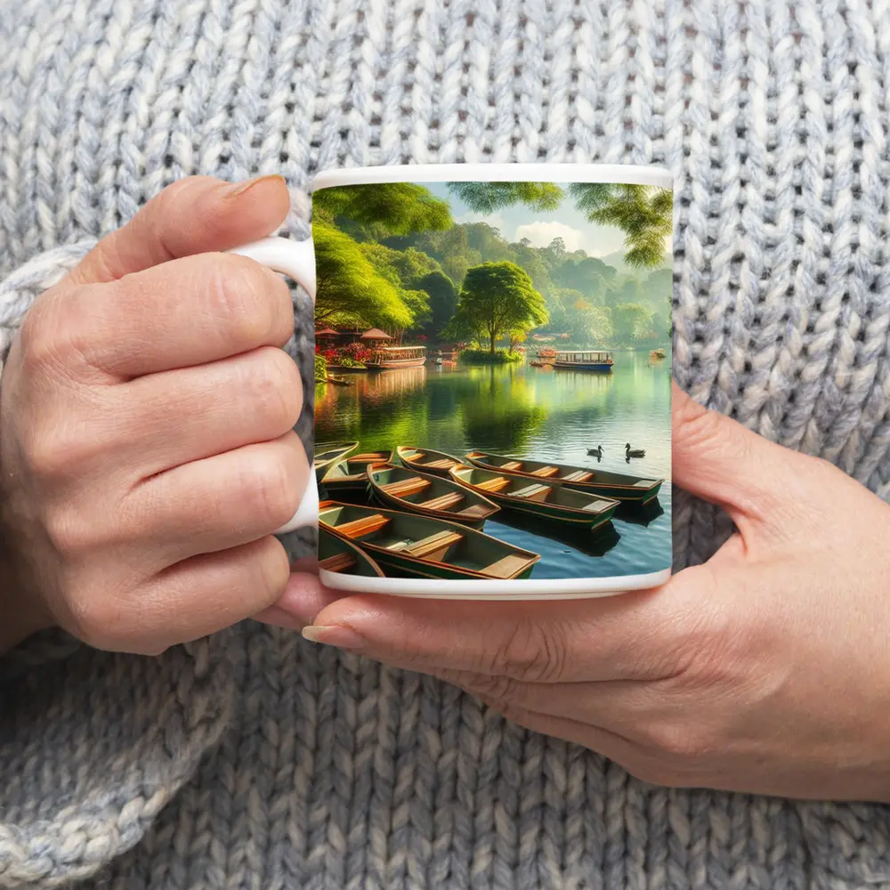 Rowboats on Calm Lake Green Trees – Mugs