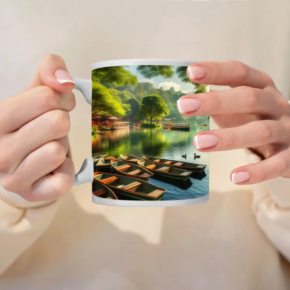 Rowboats on Calm Lake Green Trees – Mugs
