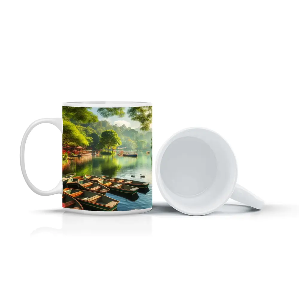 Rowboats on Calm Lake Green Trees – Mugs