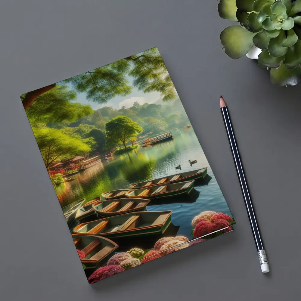 Rowboats on Calm Lake Green Trees – Notebooks