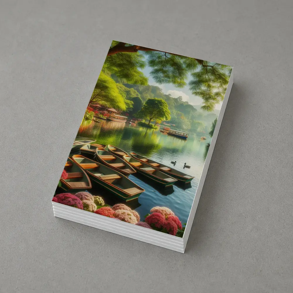 Rowboats on Calm Lake Green Trees – Postcards