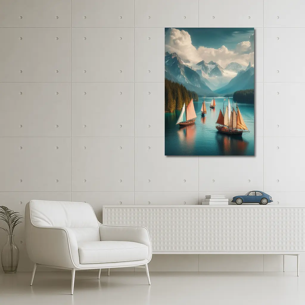 Sailing Ships on Turquoise Mountain Lake – Wall Art