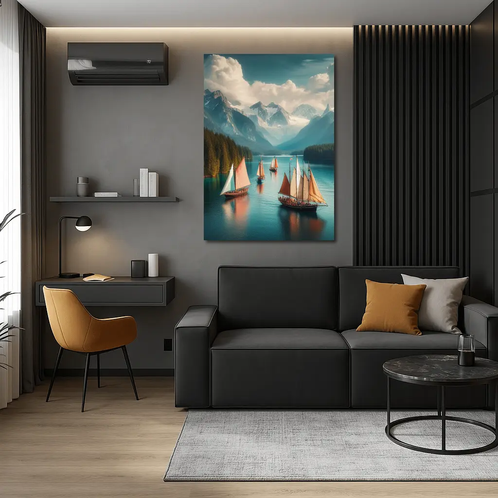 Sailing Ships on Turquoise Mountain Lake – Wall Art