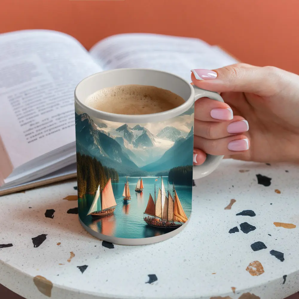 Sailing Ships on Turquoise Mountain Lake – Mugs