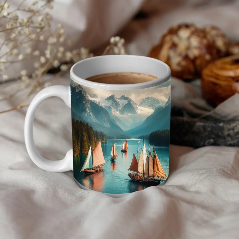Sailing Ships on Turquoise Mountain Lake – Mugs
