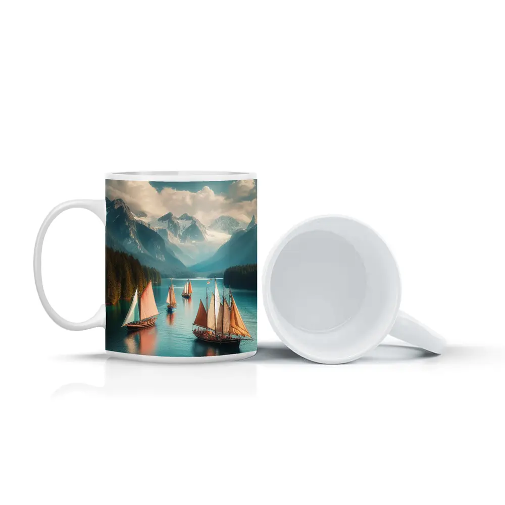Sailing Ships on Turquoise Mountain Lake – Mugs