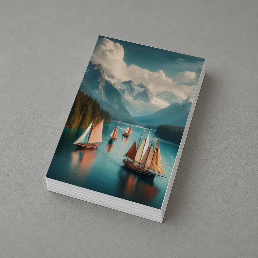 Sailing Ships on Turquoise Mountain Lake – Postcards