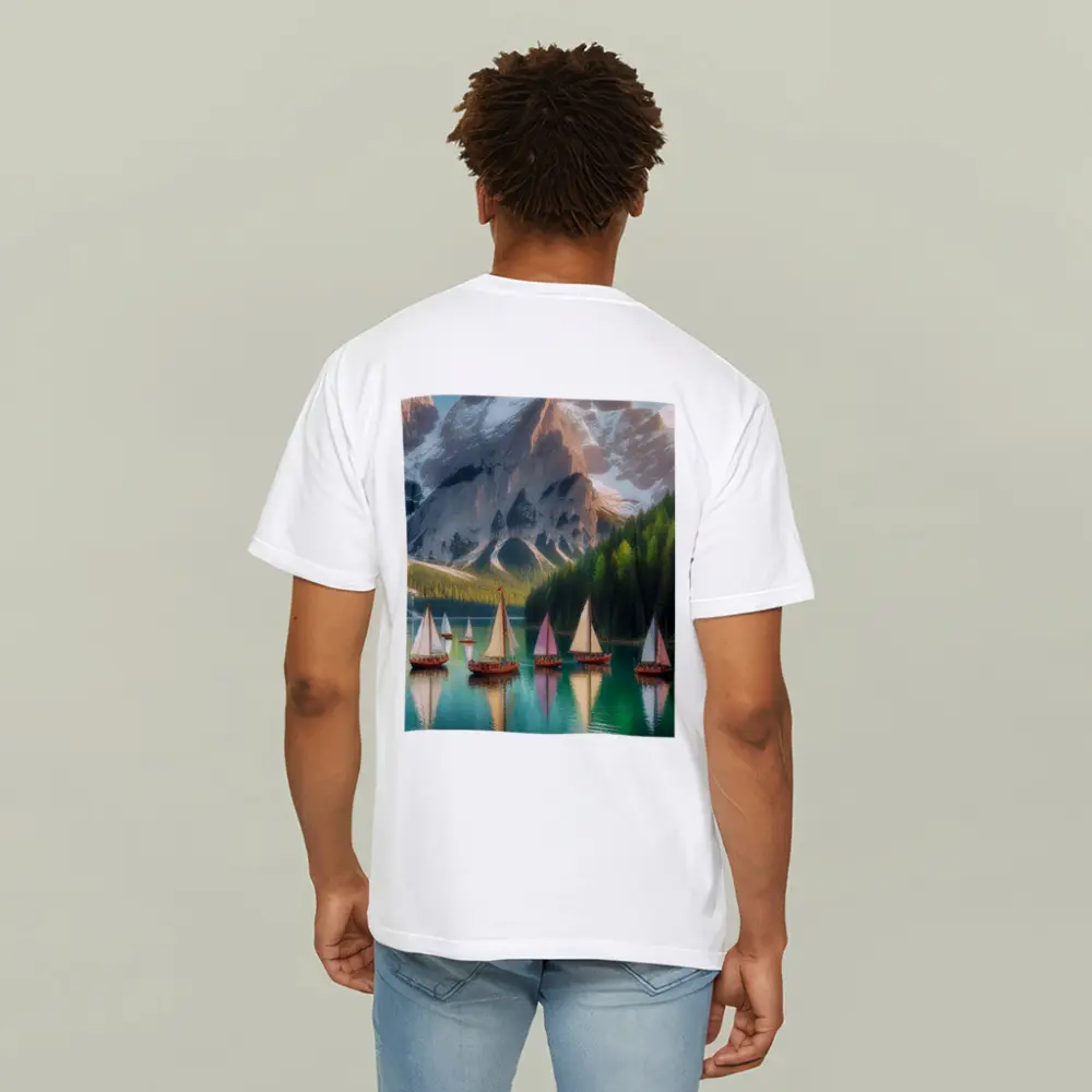 Colorful Sailboats Alpine Mountain Lake Scene – T-Shirts