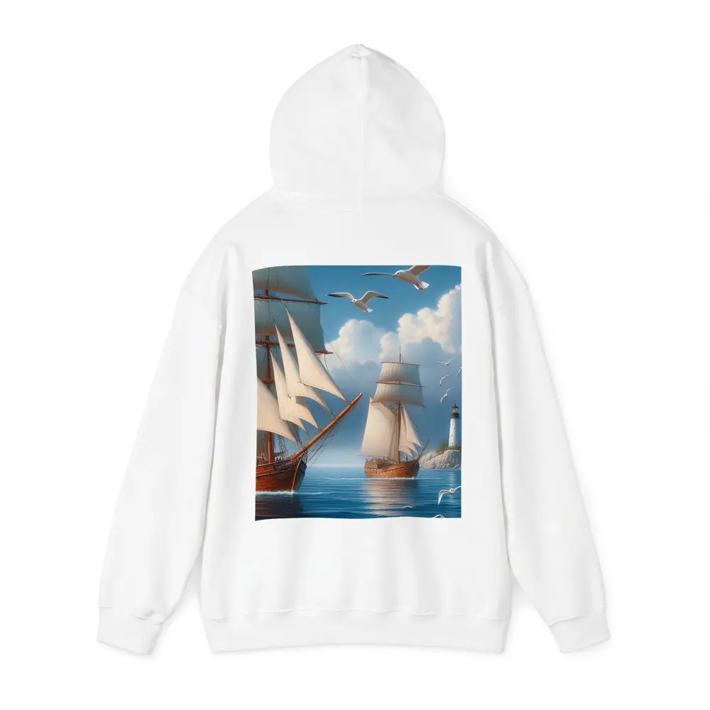 Tall Ships Sailing Near Lighthouse Seagulls – Hoodies