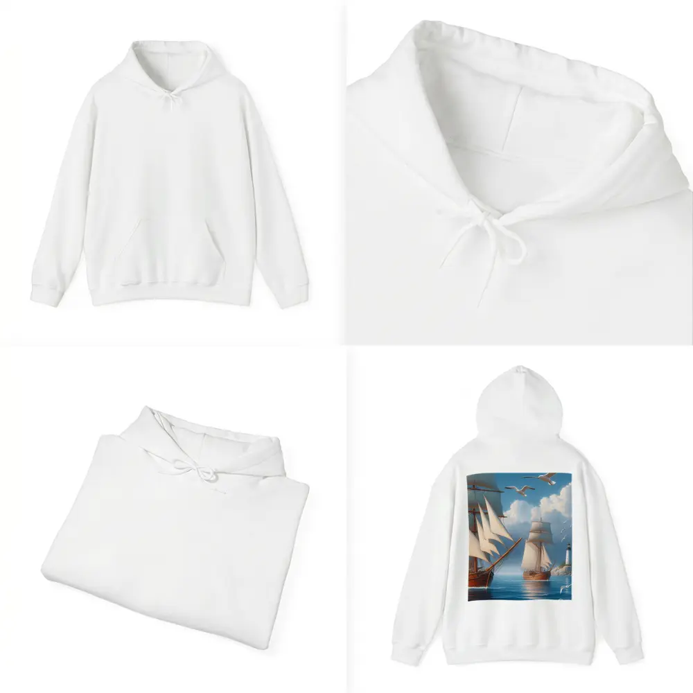 Tall Ships Sailing Near Lighthouse Seagulls – Hoodies