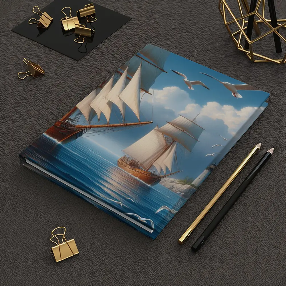 Tall Ships Sailing Near Lighthouse Seagulls – Notebooks