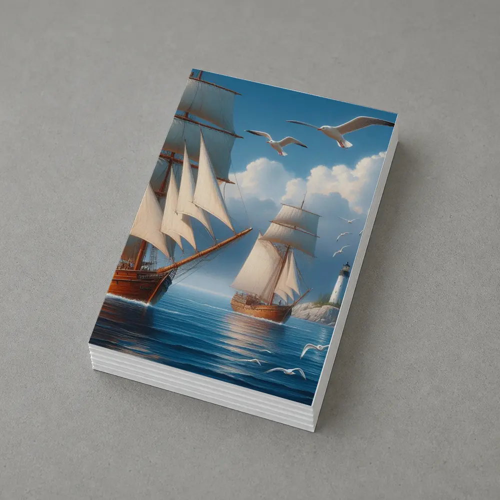 Tall Ships Sailing Near Lighthouse Seagulls – Postcards