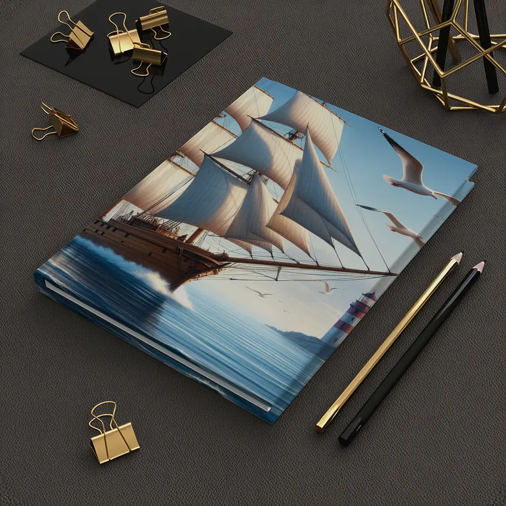 Tall Ship Sailing Ocean Lighthouse Seagulls – Notebooks
