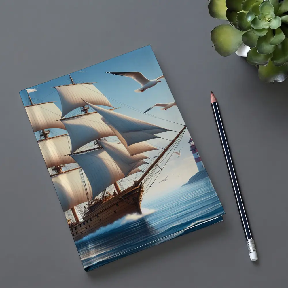 Tall Ship Sailing Ocean Lighthouse Seagulls – Notebooks