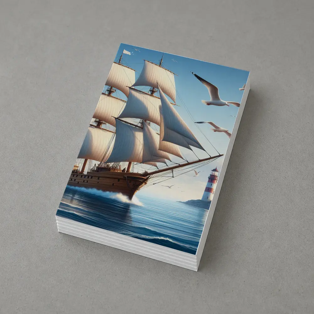 Tall Ship Sailing Ocean Lighthouse Seagulls – Postcards