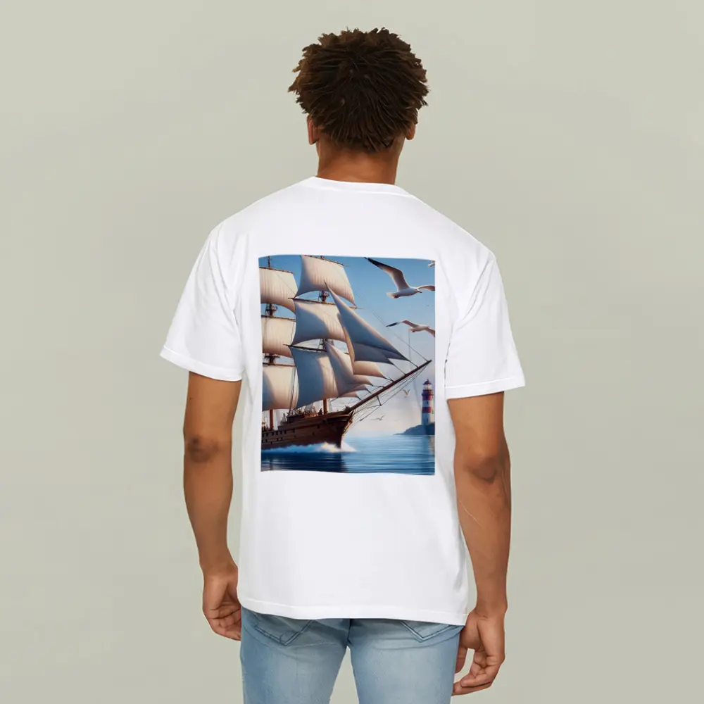 Tall Ship Sailing Ocean Lighthouse Seagulls – T-Shirts