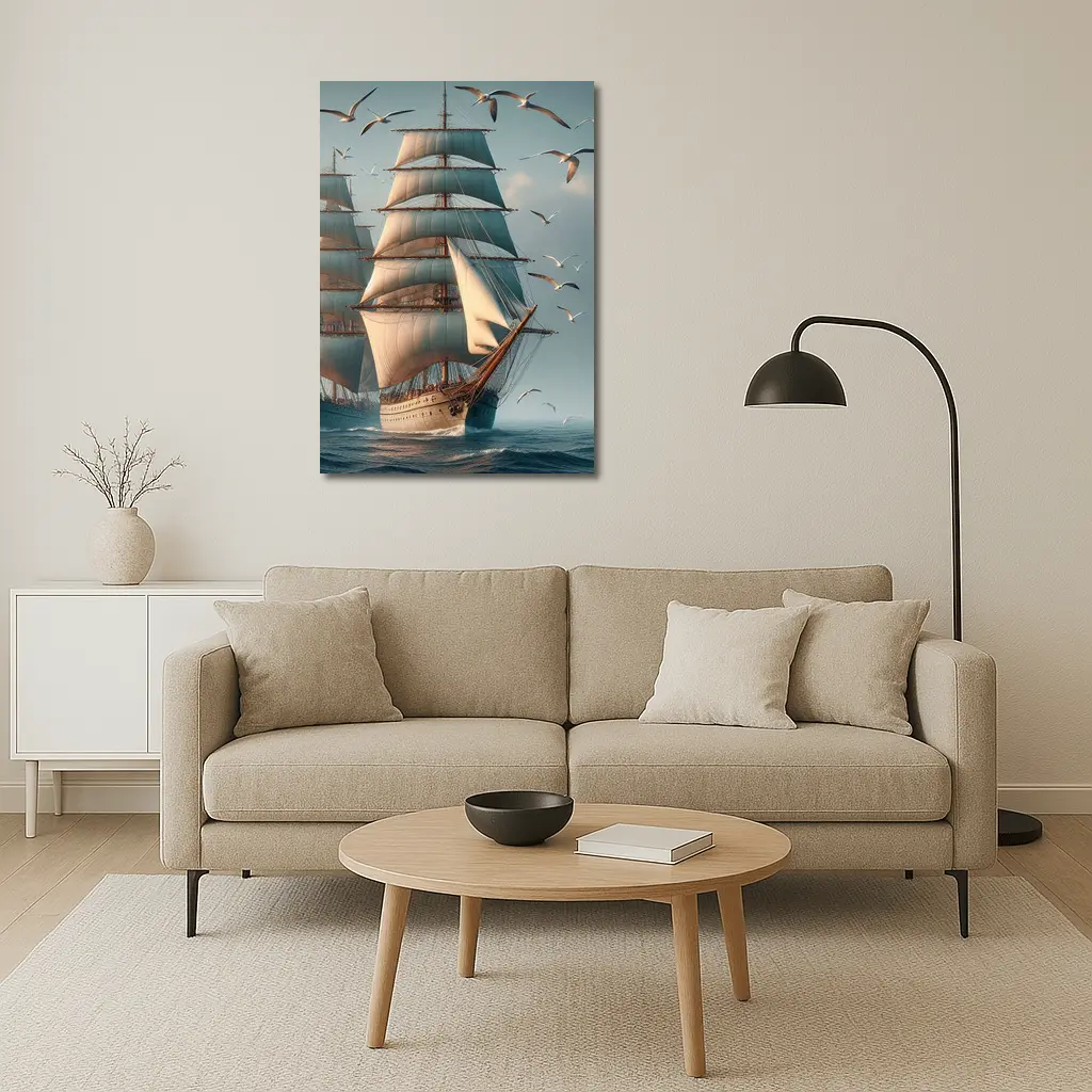 Tall Ship Sailing Ocean With Seagulls – Wall Art