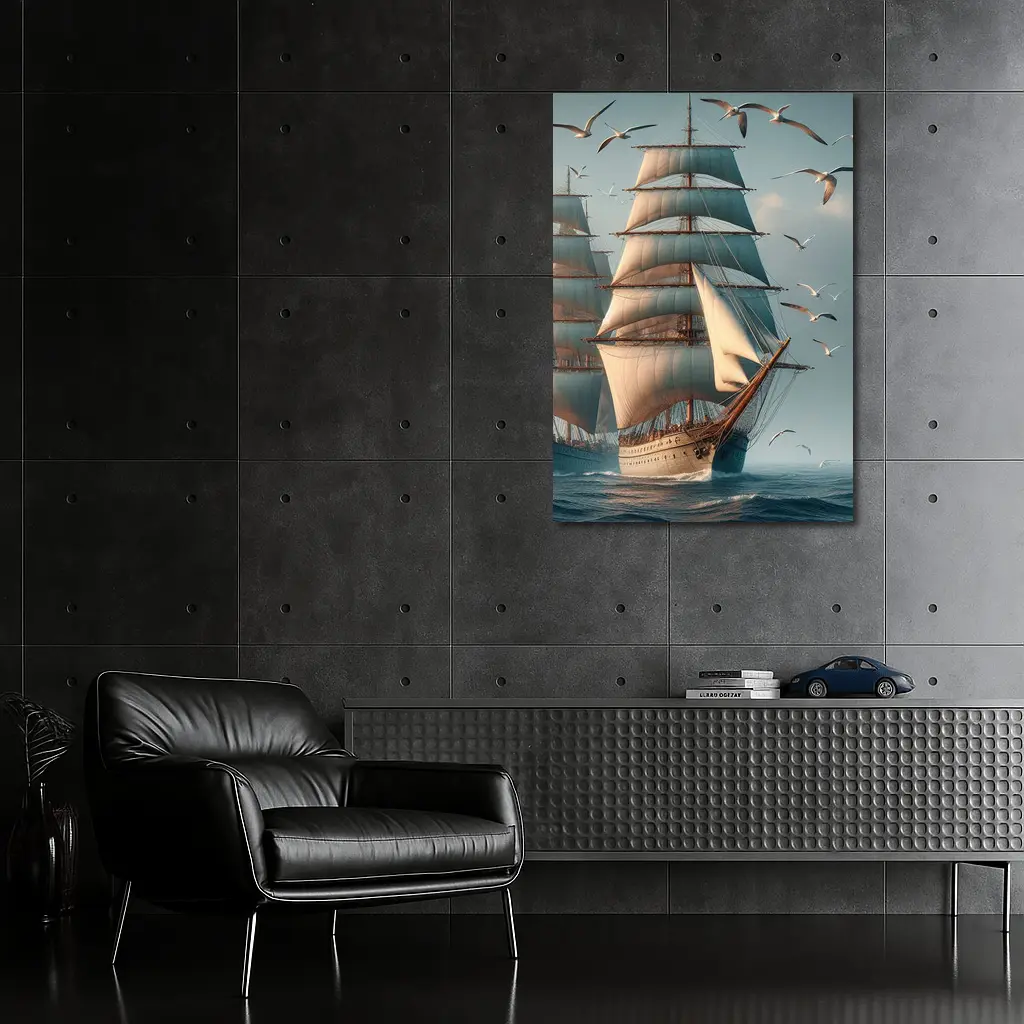 Tall Ship Sailing Ocean With Seagulls – Wall Art