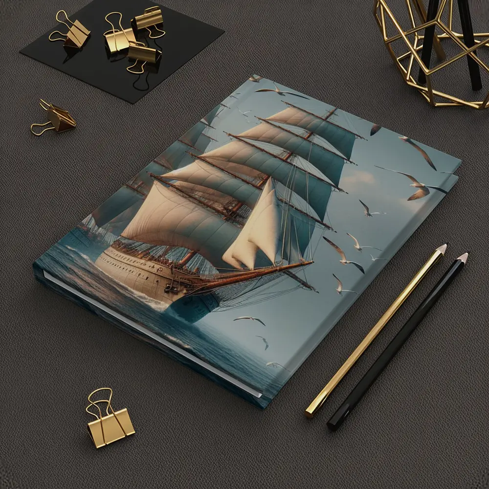 Tall Ship Sailing Ocean With Seagulls – Notebooks