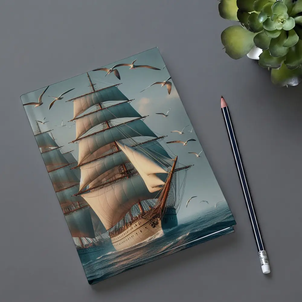 Tall Ship Sailing Ocean With Seagulls – Notebooks