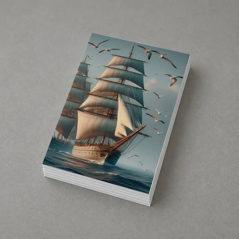 Tall Ship Sailing Ocean With Seagulls – Postcards