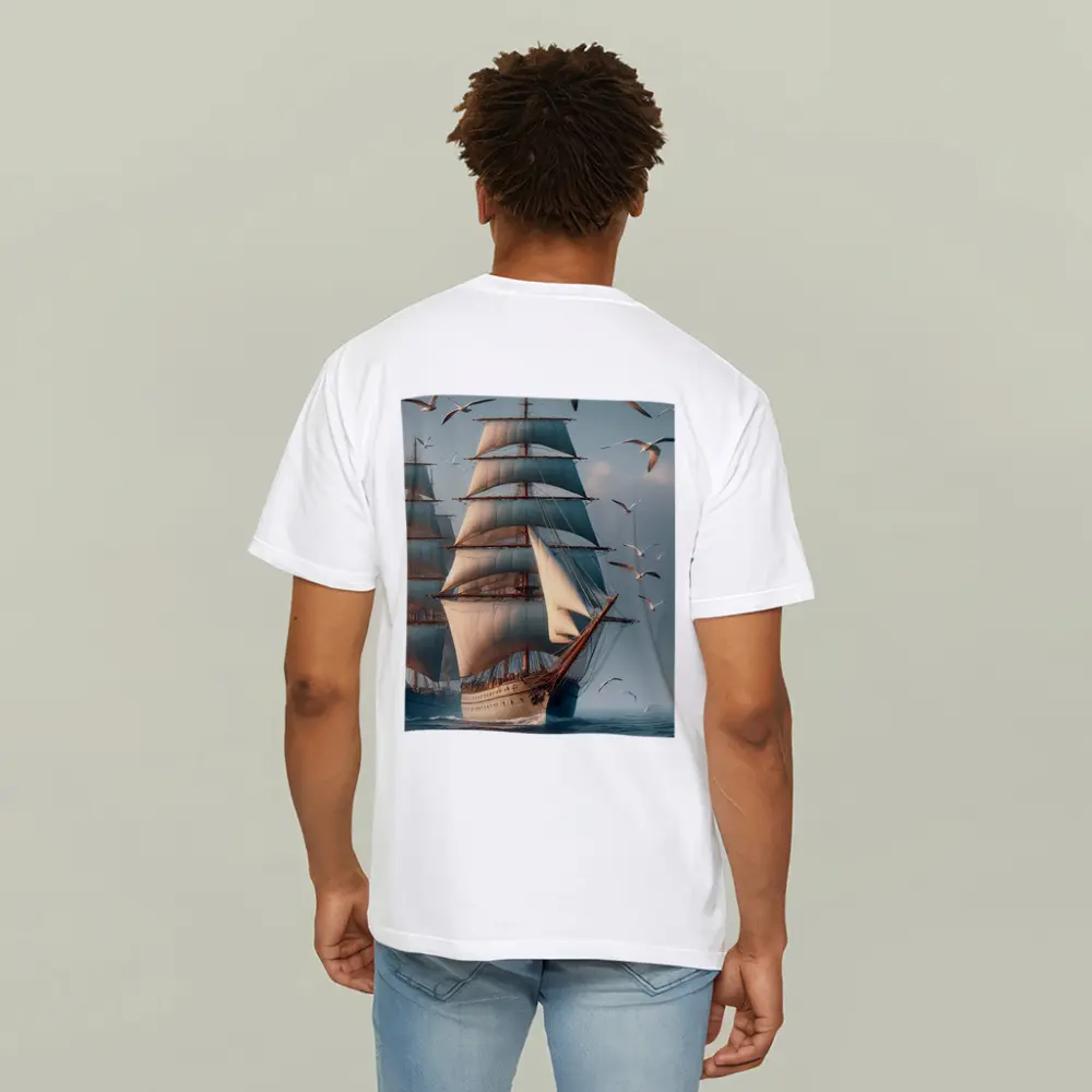 Tall Ship Sailing Ocean With Seagulls – T-Shirts