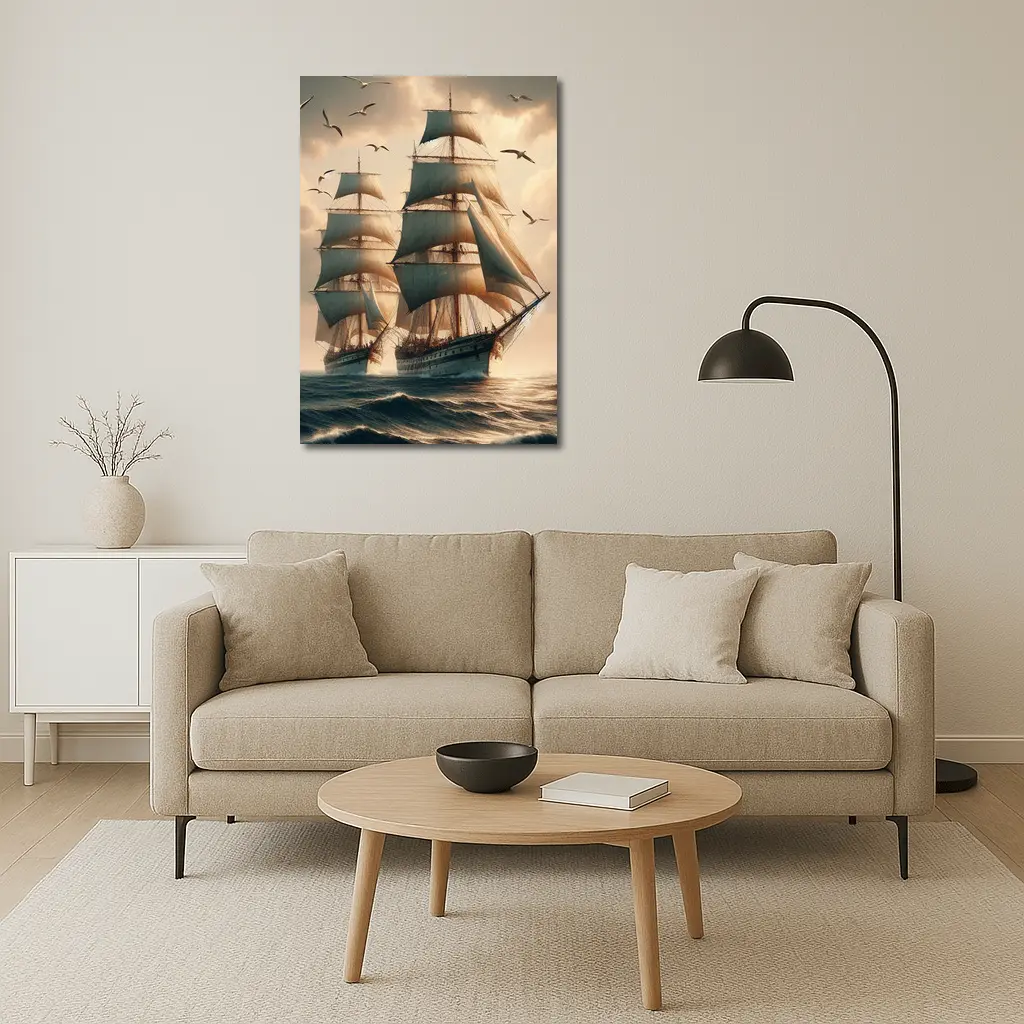 Tall Ship Sailing Rough Ocean Dramatic Sky – Wall Art